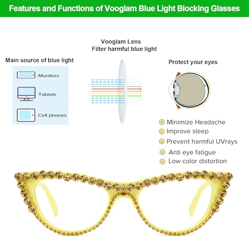 Image of VOOGLAM Stylish Rhinestone Cat Eye Blue Light Glasses for Women Anti Eyestrain Dry Eyes Eyewear Cathleen