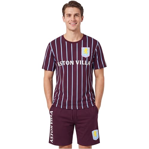 Get Trend Aston Villa FC Mens Pyjama Set M-3XL Short Cotton Pj Bottoms & Soft T-Shirt Football Loungewear Mens Gifts (Aston Villa Burgundy XL)