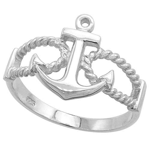 Sterling Silver 14mm Anchor Ring for Women size 7