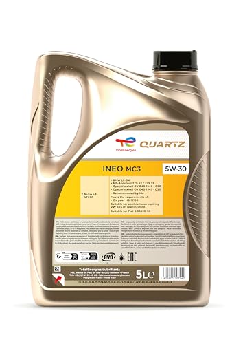 TotalEnergies Quartz INEO MC3 5W30 Engine Oil - ACEA C3, API SP - Low SAPS - Age-Resistance Technology - Advanced Synthetic Motor Oil Lubricant - 5L