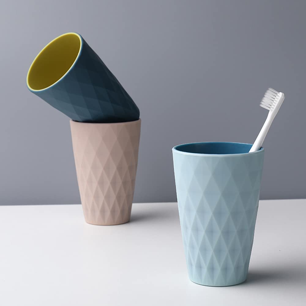 Bicchieri per spazzolino da denti a diamante, 3 pezzi, 433,7 g, bicchieri da bagno a doppio colore, infrangibili, riutilizzabili, (rosa, azzurro e blu scuro)