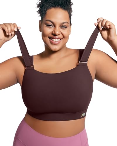 Image of Women's Sports Bra Wirefree Adjustable Medium-High Support Everyday Wear for Large Bust Plus Size with Removable Pads