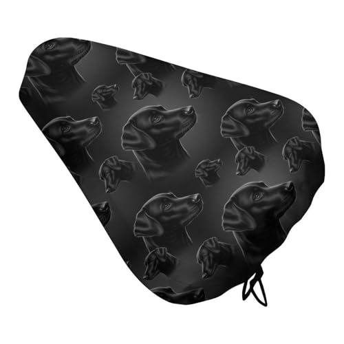 FOSKERV Fashion Bicyle Cushion Cover, Waterproof Non Slip Adjustable Bike Seat Cover for All Bicyles, Universal Bicycle Saddle Protector, Black Labrador Dog Art