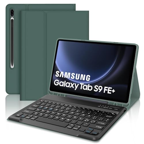 IVEOPPE Tastiera Samsung Galaxy Tab S9 FE Plus 12.4" 2023, Cover Tastiera Samsung tab S9 Plus, Tastiera Italiano Rimovibile Bluetooth per Galaxy Tab S9FE+/S9+ 12.4", Verde scuro
