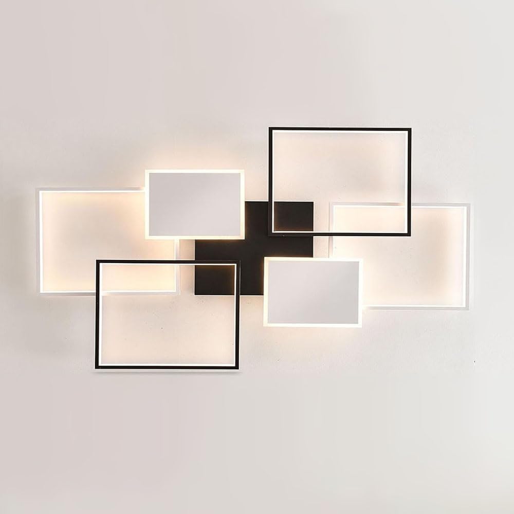 LIUYU Plafonnier LED Salon Dimmable Rectangulaire 110x70cm, 95W, 8100lm, Lustre LED Moderne avec Télécommande, Bicolore Noir/Blanc, pour Salle à Manger, Cuisine, Chambre, Bureau