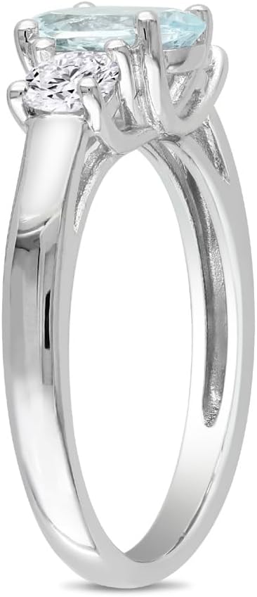 1.60 Carat (ctw) Aquamarine and Lab-Created White Sapphire Three-Stone Ring Sterling Silver