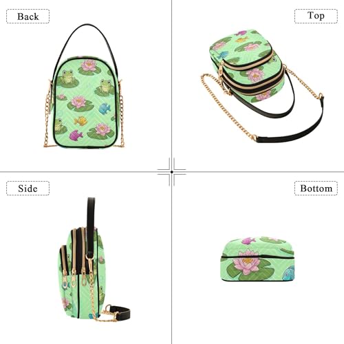 Cute Cartoon Frogs Lily Pads Summer One Shoulder Purse Women Quilted Phone Purse Chain Strap Handbag Cute Zipper Designer Bowler Tote4