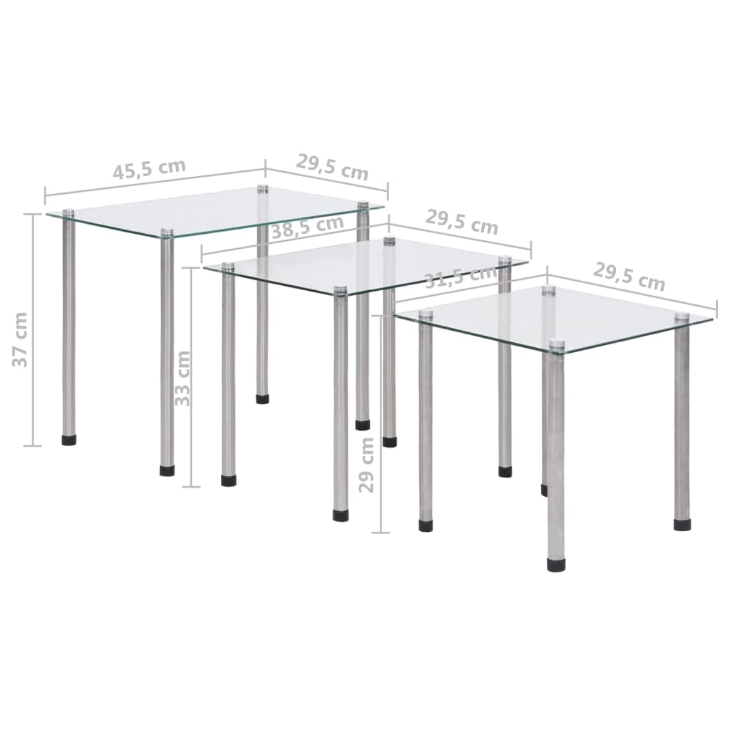 vidaXL Satztisch Beistelltisch Couchtisch Kaffeetisch Sofatisch Wohnzimmertisch Glastisch Teetisch Tisch 3-TLG. Transparent Hartglas