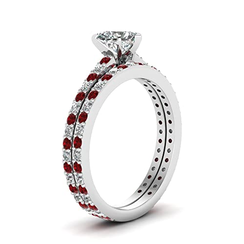 Image of 55Carat Choose Your Gemstone Classic Delicate Diamond CZ Wedding Set sterling silver Heart Shape Wedding Ring Sets Ornaments Surprise for Wife Symbol of Love Clarity Comfortable US Size 4 to 12