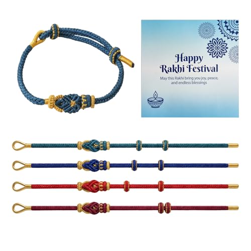 OYIWINMI Rakhi for Brothers 4Pcs Blessing Knot Bracelets With Greeting Cards Rakhi for Brother Bhabhi Kids Sister Rakhi Gift for Indian Raksha Bandhan Festival Adjustable Rakhri Thread
