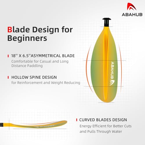 Abahub 241cm Kajak Paddel Aluminium Doppelpaddel mit Paddelleine für Kajakfahren Ruderboot Kanusport Aluminiumlegierungs Schaft Kunststoff Klingen Farbverlauf Gelb