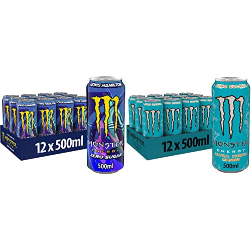 Monster Energy Lewis Hamilton Zero & Ultra Fiesta - koffeinhaltiger Energy Drink mit leichtem Mango-Geschmack - ohne Zucker und ohne Kalorien - in praktischen Einweg Dosen