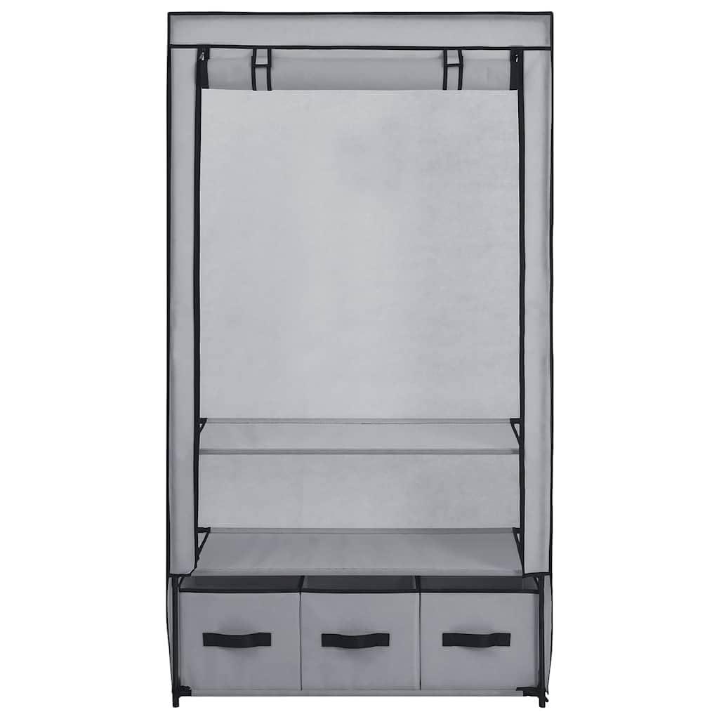 Kleiderschrank Grau 87x49x159 cm Stoffschrank mit 3 Schubladen, Mehrzweckschrank für Schlafzimmer und Kinderzimmer, Wäscheschrank mit Drehtüren, platzsparendes Hängesystem, Robustes Design