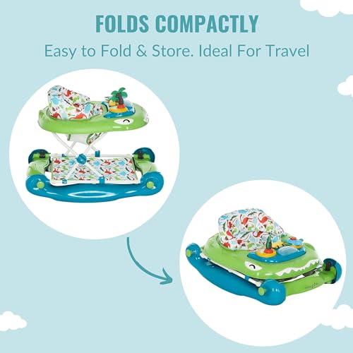 Image of Dream On Me Baby Steps Baby Walker, Infant Activity Walker Three Position Adjustable Height, Removable Tray, Folding Walker for Baby 6-12 Months, Blue and Green
