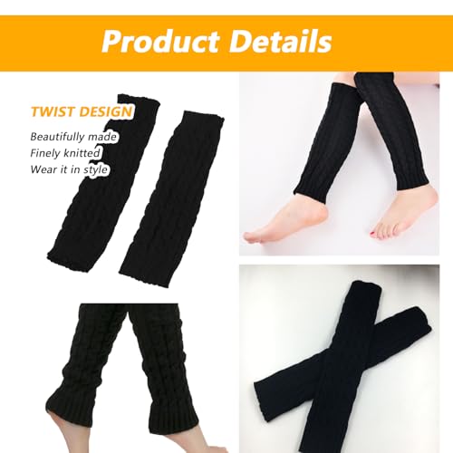 Image of QUUPY 1 Pair Black Knit Knitted Leg Warmer Knee High Winter Thermal Warm Long Boot Socks Women Footless Socks for Yoga Ballet Dance