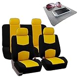 FH Group Bright Flat Cloth Full Set Automotive Seat Covers Front Set and Rear Solid Bench Yellow Black Seat Covers w. Gift Universal Fit Interior Accessories for Cars Trucks and SUVs