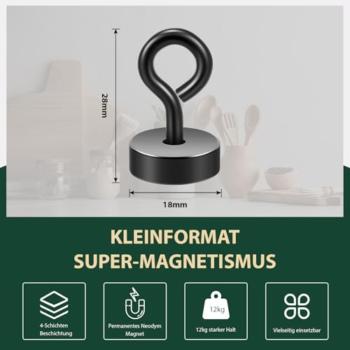 Neosmuk Magnetische Ringhaken, 10kg Heavy Duty Extra starker Magnethaken mit Ringschraube für Kreuzfahrtkabine, Magnetösenaufhänger zum Aufhängen, Cruise Essentials Haken (Schwarz, 2er Pack)