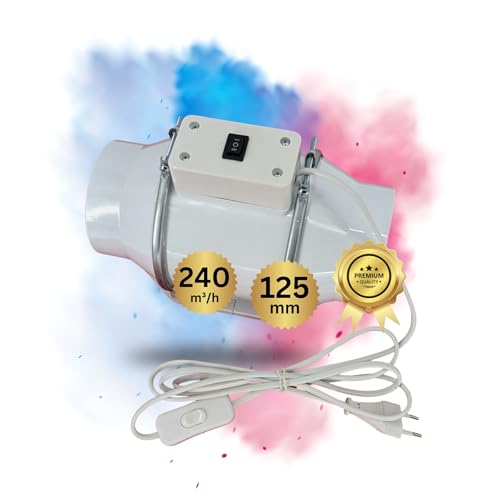 TronicXL 125mm Turboventilator 240m³/h Rohrventilator regelbar mit Ein Ausschalter und Kabel leise Rohrlüfter Abluftventilator Abluft Zuluft Grow Lüfter Ventilator für Homebox Growbox Growschrank