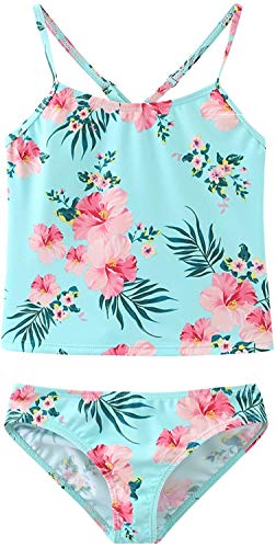 Image of Girls Two Piece Tankini Swimsuits Hawaiian Ruffle Bathing Suit Summer Beach Swimwear Set