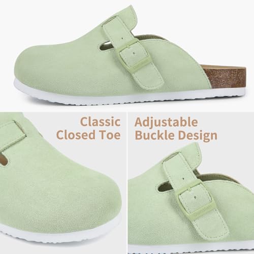 Dumalum Women's Suede Clog Leather Mules Arch Support Potato Shoes with Comfort Cork Footbed - Green Clogs for Women Men Unisex Antislip Slippers Sandals — view 3