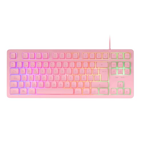 Mars Gaming MK023, Gaming Tastatur TKL, Hybrid H-Mech Technologie, FRGB Regenbogenbeleuchtung, Anti-Ghosting, Universelle Kompatibilität, Rosa, Spanische Sprache