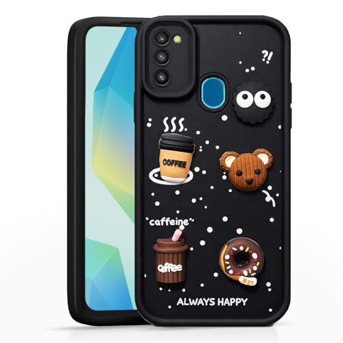 Image of Bintage Cute Fun Taddy| 3D Ball Bear| Donut| Coffee Rubber Case Camera Protection Back Cover Compatible for Samsung Galaxy M30s - Black