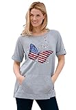 Woman Within Women's Plus Size Americana Kangaroo Pocket Tee Shirt - 22/24, Heather Grey Americana Butterfly Multicolored