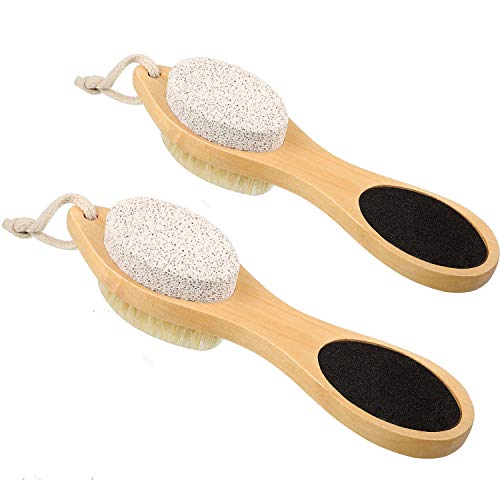 2 Pieces 4 In 1 Foot File Brush Callus Remover Bamboo Multi-functional Foot File Nail Brush and Callus Reducer Pumice Stone