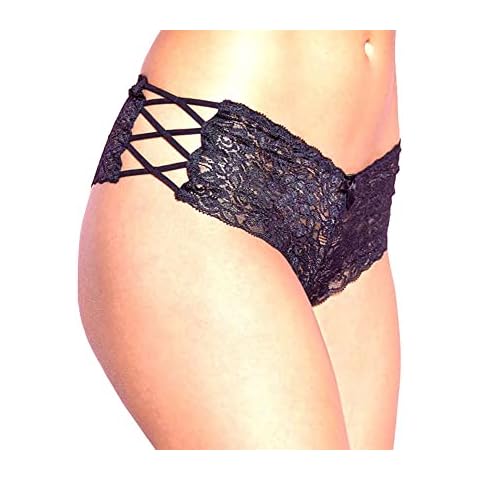 PERAMBRY Women's lace bow tie sexy fashionable midnight panties (BLACK, XX-Large) Cover