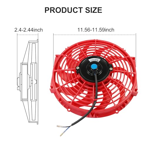 JDMSPEED New Universal 12V Engine Cooling Fan Slim Pull Push Racing Electric Radiator Red 12" - Thumbnail 4
