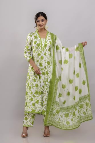 Image of PARTHVI Women's Printed Anarkali Kurta With Palazzo & Dupatta Set