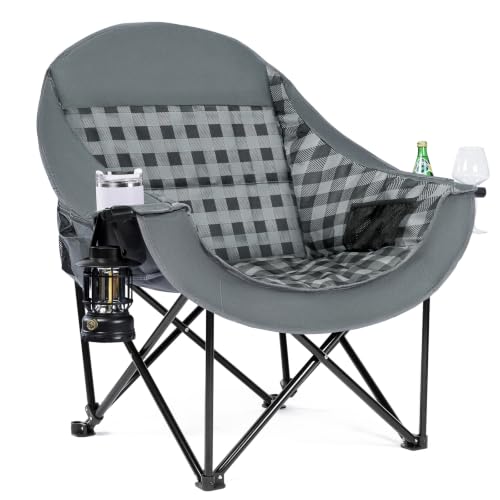 Image of Oversized Camping Chair for Adults, 500 LBS Heavy Duty Folding Chair, Plaid