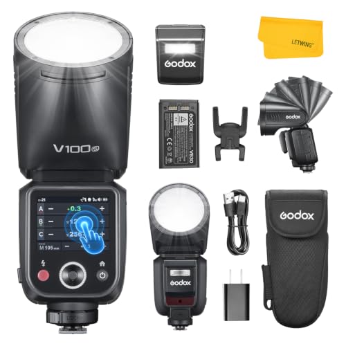 Godox V100S Flash Cobra TTL 100Ws pour Sony, Lampe Pilote LED 10 Niveaux