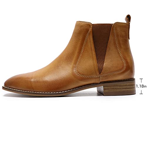 Mona flying Womens Classic Leather Chelsea Boot Low Heel Pull on Ankle Booties Square Toe2