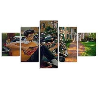 AScdap Elvis Presley Impression Toile chanteur de rock 5 Parties Tableau Tableaux Decoration Murale Photo 40Wx22H - Les Beatles, Paul McCartney, John Lennon, RIngo Starr, George Harrison