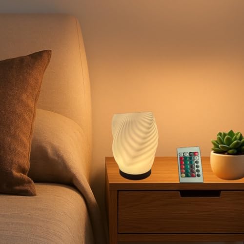 Delta Loom Small Table Lamp for Bedroom, Trendy Mood Lighting, Nightstand Lamp with Ripple Effect, Study Reading Lamp for Desk or Kids Bedroom, Home Office, College Dorm, Living Room (Mini)