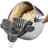 Clip on Strainer Silicone for All Pots and Pans, Pasta Strainer Clip on Food Strainer for Meat Vegetables Fruit Silicone Kitchen Colander