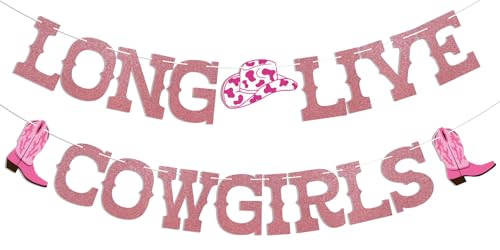 Long Live Cowgirls Banner - Western Bachelorette Birthday Party Decorations, Long Live Cowgirls Sign, Western Cowgirl Party Decor, Wild West Party Decorations Hot Pink Glitter