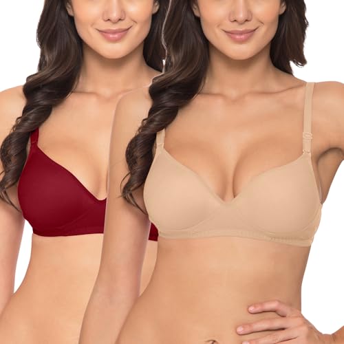 Image of Komli - Heavily Padded Push-Up Bra - Cotton Rich - Balconette - 3 /4th Coverage, Seamless, Wireless, Multiway Straps - T-Shirt Bra (Pack of 2)
