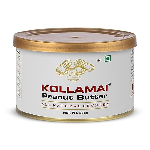 Image of KOLLAMAI Natural Crunchy Peanut Butter 375gm (Pack of 1) Organic 32gm High Protein Energy Booster Unsweetened, Zero Sugar, Zero Salt and Low Fat Good for Heart Health