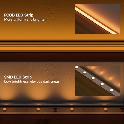 Image of 5mm Orange COB LED Strip Light DC24V Narrow Thin Flexible High Density Uniform Cob Strips 16.4FT UL Listed Dimmable CRI 90+ LED Tape Lights for Car Cabinets, No Controller /Adapter