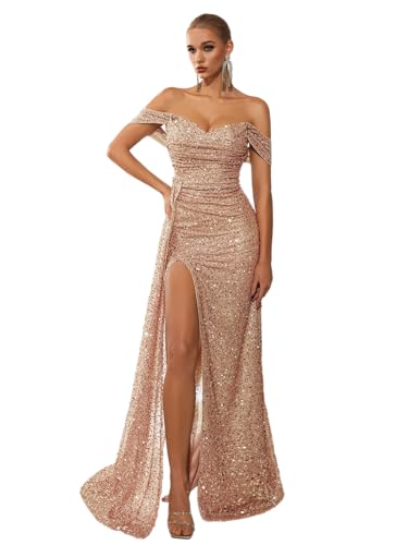 Gowns Formal Dresses for Women Sequin Tulle Sexy Off Shoulder Evening Wedding Guest Party Floor Length Prom Dress