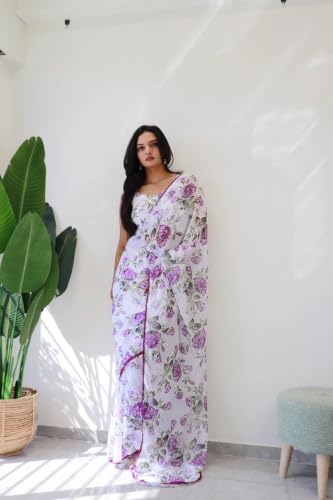 Image of Sidhidata Women's Georgette Digital Printed Ready To Wear one Minute Saree With Unstitched Blouse Piece