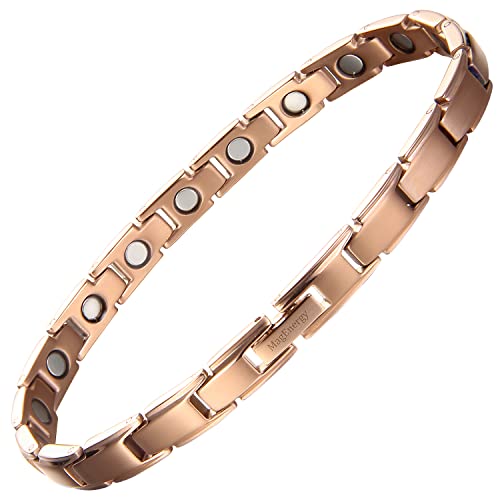 Magenergy Women’s Pure Titanium Magnetic Bracelet - Ultra Strength Magnetic Bracelet - Adjustable Length With Sizing Tool #TOP5