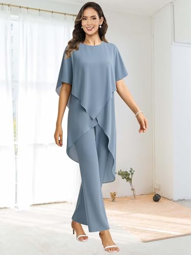 Elegant Navy Chiffon Dressy Pantsuit for Special Occasions - Image 3