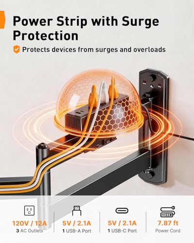 Image of Perlegear Long Arm TV Wall Mount Full Motion with Surge Protection Power Strip for 38-75 Inch TVs, Corner TV Mount with 31.5″ Long Extension, Swivel, Tilt, Max VESA 600x400mm, Holds up to 100 lbs