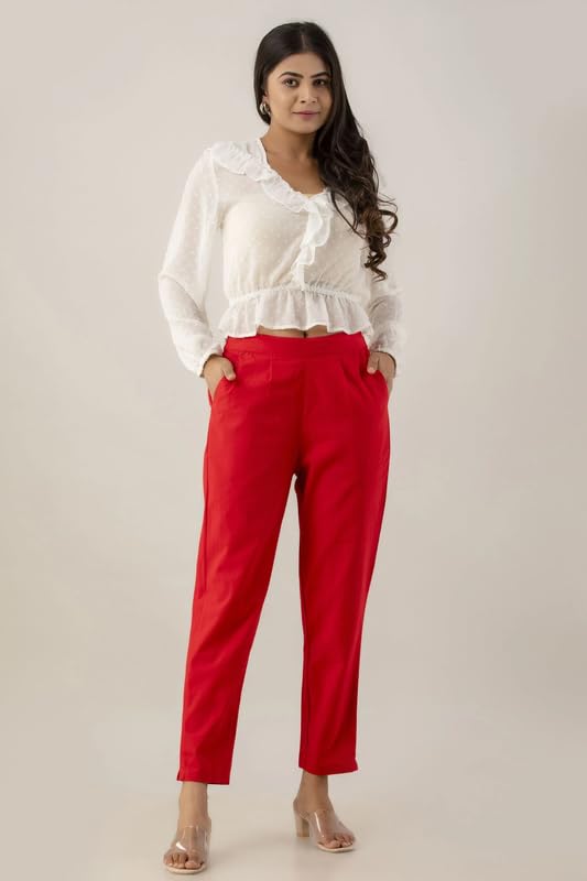 Image of Regular Fit Cotton Woman Trousers Pants Kurti Pant Casual Daily Formal Office Use