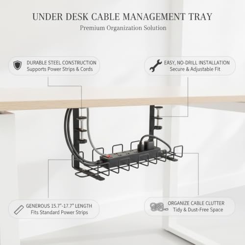 Bandeja de Gestión de Cables Bajo Escritorio, Cesta de Alambre de Acero Inoxidable para Organización de Regletas, Negro miniatura 4