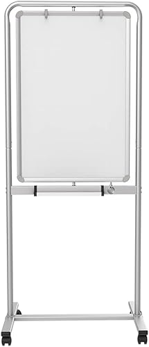 VIZ-PRO Pizarra magnética móvil de doble cara, 24 x 36 pulgadas, orientación vertical, marco de aluminio y soporte