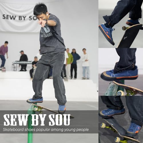 Image of Skateboard Shoes for Men Leather Low Top Pro Skateboarding Training Casual Sneakers
